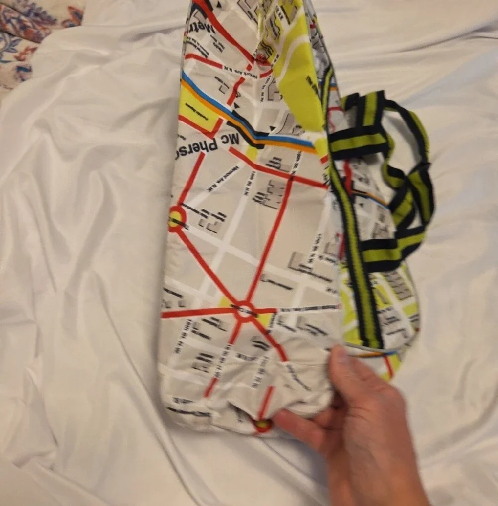 Map-Print Travel Duffle Bag in White with Yellow and Black Trim Washingon Dc